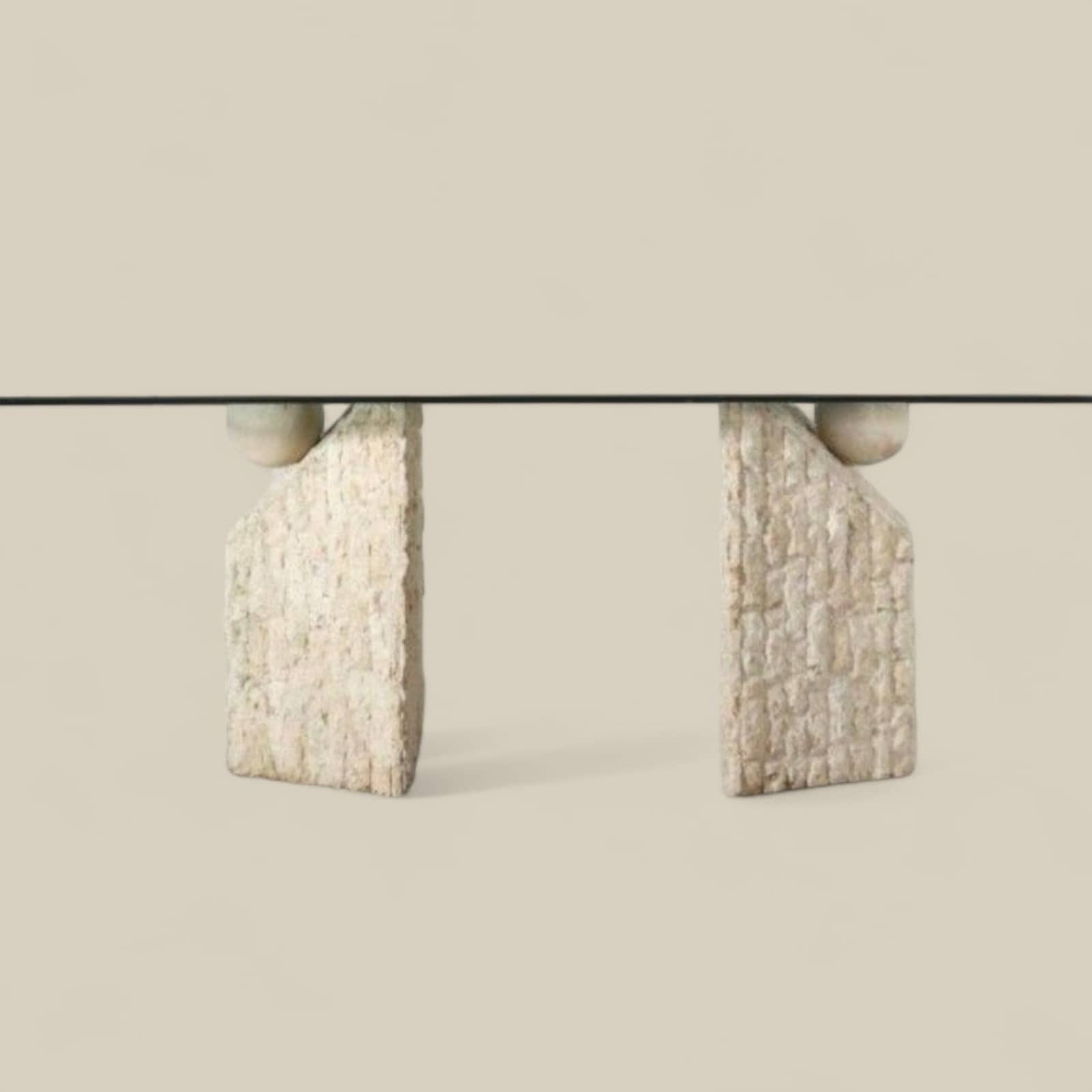 Mactan Stone Dining Table, Postmodern, Unique, Glass Top
