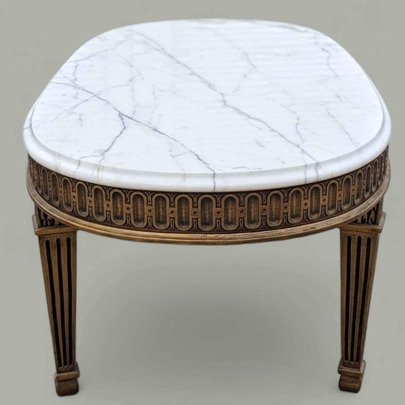 Antique Marble Top Coffee Table, Vintage Living Room, Hollywood Regency, Art Deco, Ornate, Carved Wood image 8