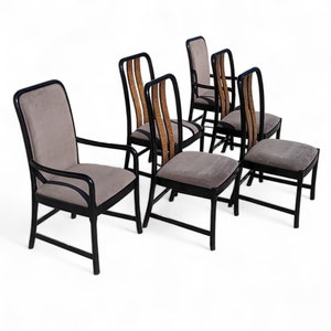 Six Postmodern Dining Chairs by Bernhardt, Black Lacquer, Birdseye Maple, Wood, Dining Room afbeelding 1