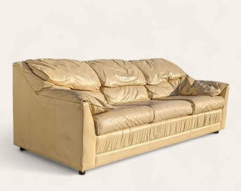 Vintage Beige Leather Sofa, Very Comfortable, Postmodern, Living Room, Couch, Mid Century, Unique