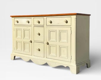 Vintage Cream Painted Sideboard | Solid Wood Top Farmhouse Buffet