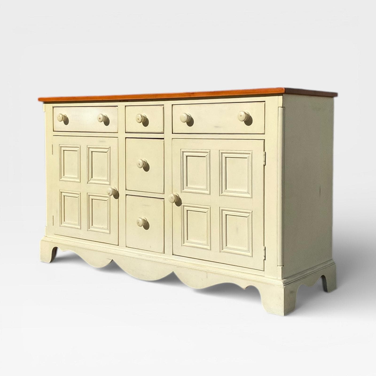 Vintage Cream Painted Sideboard | Solid Wood Top Farmhouse Buffet - Etsy