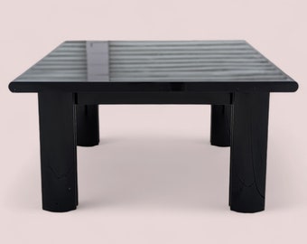 Italian Postmodern Coffee Table, Black Lacquer, Wood, 80s, Living Room, Square