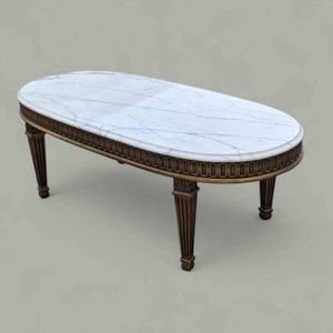 Antique Marble Top Coffee Table, Vintage Living Room, Hollywood Regency, Art Deco, Ornate, Carved Wood image 6