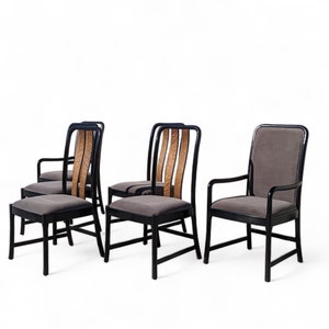 Six Postmodern Dining Chairs by Bernhardt, Black Lacquer, Birdseye Maple, Wood, Dining Room afbeelding 2