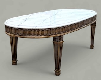 Antique Marble Top Coffee Table, Vintage Living Room, Hollywood Regency, Art Deco, Ornate, Carved Wood