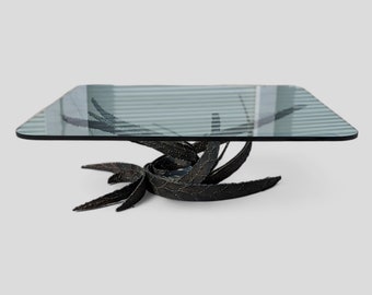 Coffee Table by Silas Seandel, Brutalist, Sculptural, Glass Top, Bronze Base, Mid Century, Living Room, MCM