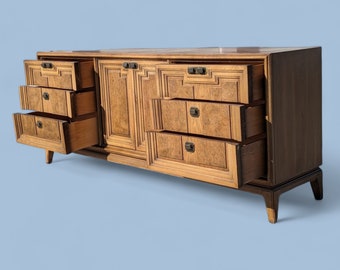 Vintage Dresser, Burl Wood, Walnut, Mid Century, Bedroom, Lowboy, Drexel, Henredon