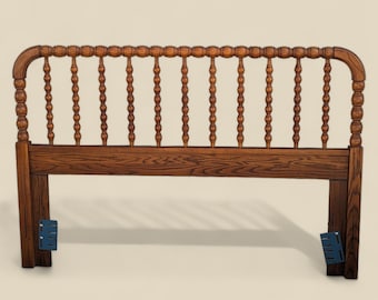 Antique Spindle Headboard, Queen Size, 19th Century, Solid Oak, Victorian Style, Turned Wood Spindles