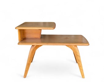 Heywood Wakefield Mid Century Modern Step Side Table - Blonde Birch