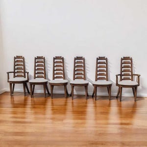 Mid Century Modern Dining Chairs - Set of Six - Solid Wood MCM c. 1970s