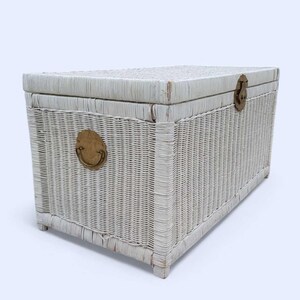 Vintage White Wicker Trunk – Coastal Boho Storage Chest, 35.5" Wide image 10
