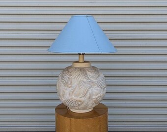 Super Unique Vintage lamp! Coi plaster base | Blue textured lamp shade | large | Mid Century | Postmodern | MCM | Retro