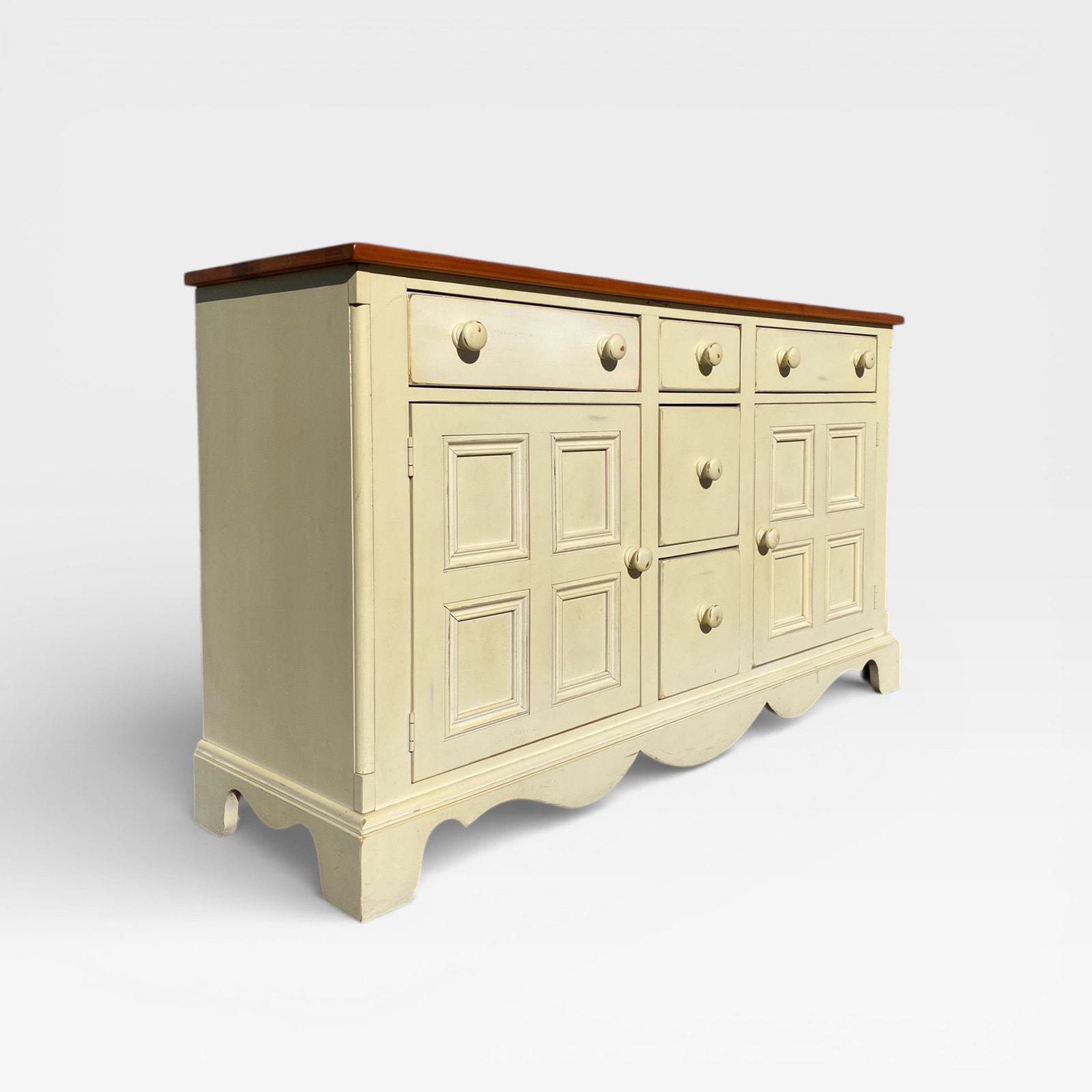 Vintage Cream Painted Sideboard | Solid Wood Top Farmhouse Buffet - Etsy