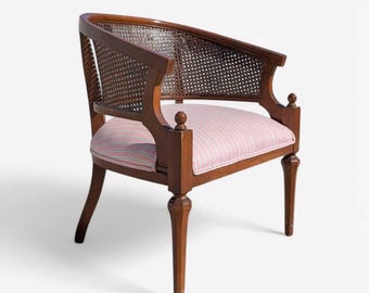 Vintage Regency Style Cane Back Armchair with Upholstered Seat