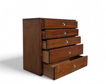 Vintage Walnut Dresser | Mid Century Modern Chest with Brass Pulls