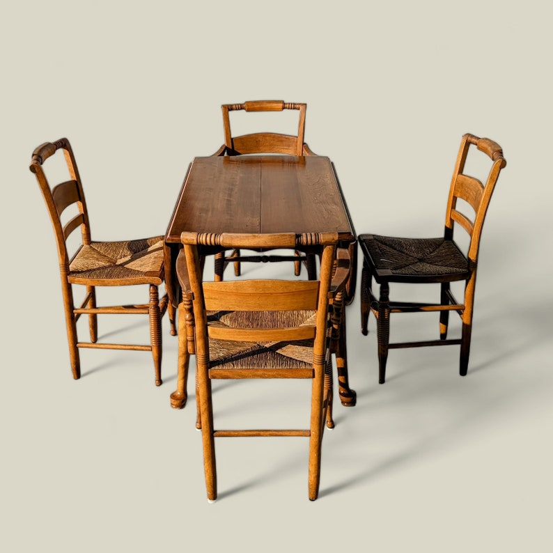 Vintage Maple Dining Set, Hitchcock Nichols Stone Chairs, Drop Leaf Table, Colonial, Antique, Wood Bild 3