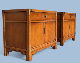 Nightstands by Drexel, Compass Collection, Mid Century, 1950s, MCM, Walnut, Brass, Chinoserie