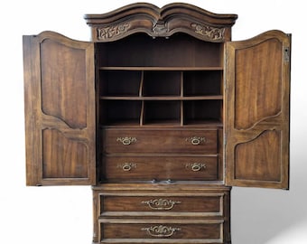 Vintage Drexel Brittany French Provincial Armoire, Carved Wood Wardrobe