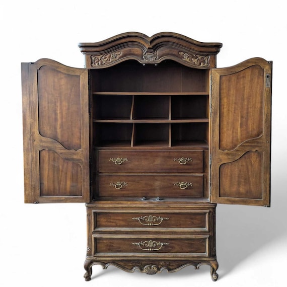 Vintage Drexel Brittany French Provincial Armoire, Carved Wood