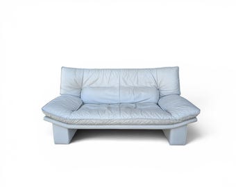 Vintage Nicoletti Italia Leather Loveseat Sofa, Italian Postmodern Grey Leather Couch, 1980s Lounge Settee