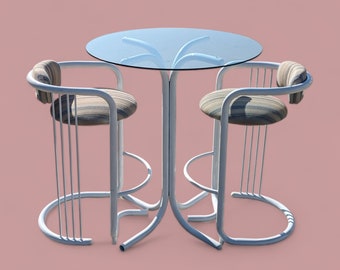 Postmodern Barstools and Table Set, Bistro Set, Indoor, Outdoor, Patio, 80s, Tubular, Retro, Mid Century