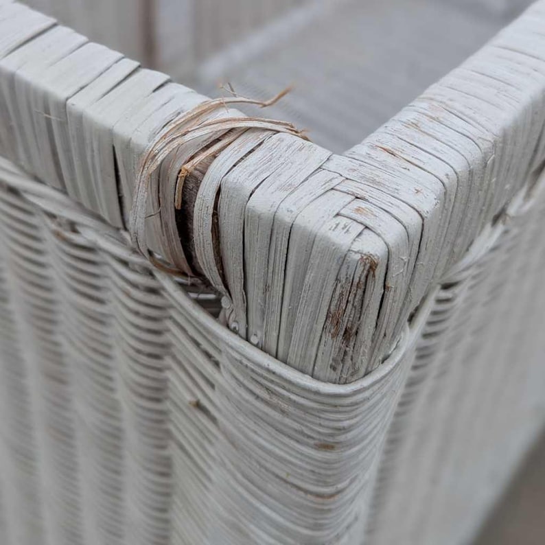 Vintage White Wicker Trunk – Coastal Boho Storage Chest, 35.5" Wide image 7
