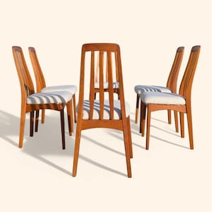 Mid Century Dining Chairs, Teak, MCM, Boucle, Kitchen, Dining Room, Danish Modern, Midcentury, Set of Six, Benny Linden