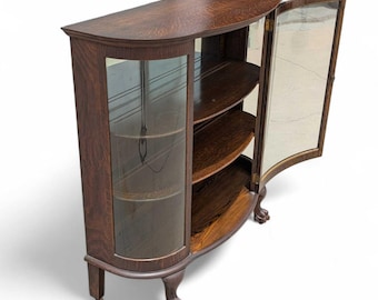 Vintage Bow Front China Cabinet: Claw Foot Display Hutch, 49" Wide