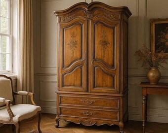 Vintage Drexel Brittany French Provincial Armoire, Carved Wood