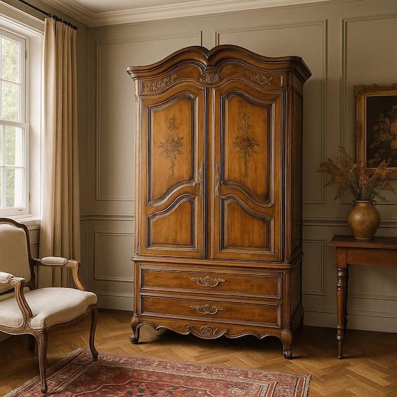 Vintage Drexel Brittany French Provincial Armoire, Carved Wood