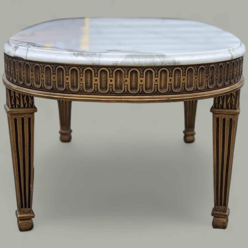 Antique Marble Top Coffee Table, Vintage Living Room, Hollywood Regency, Art Deco, Ornate, Carved Wood image 3