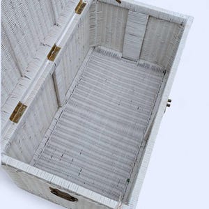 Vintage White Wicker Trunk – Coastal Boho Storage Chest, 35.5" Wide image 2