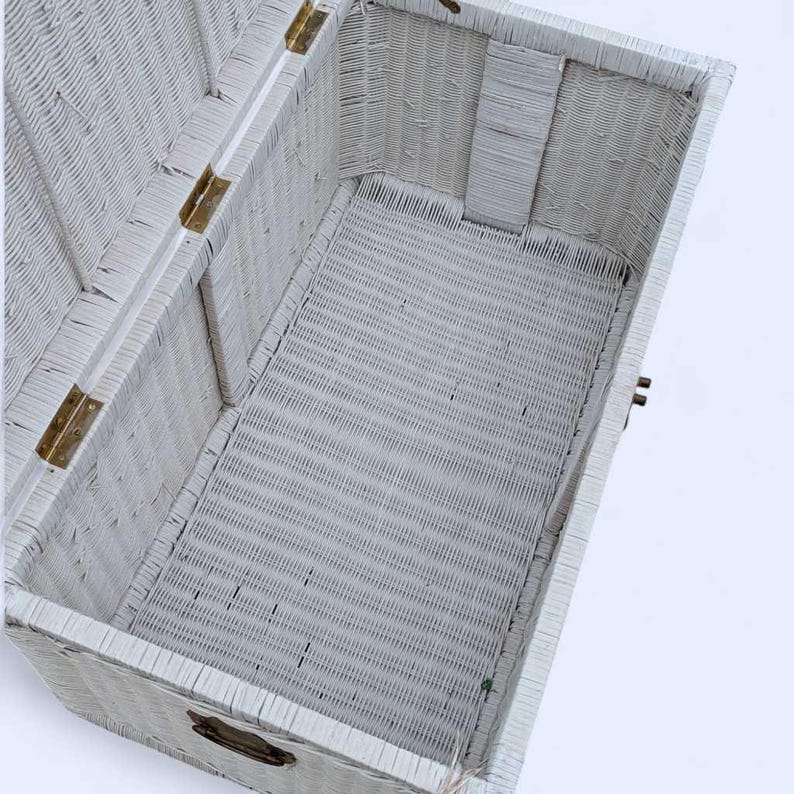 Vintage White Wicker Trunk – Coastal Boho Storage Chest, 35.5" Wide image 2