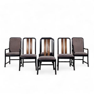 Six Postmodern Dining Chairs by Bernhardt, Black Lacquer, Birdseye Maple, Wood, Dining Room afbeelding 9