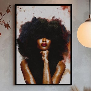 Black Woman Art, African American Wall Art, Afro Print, Black Art Print, African Home Decor, Black Girl Art, Melanin Wall Art, Red Lip Art