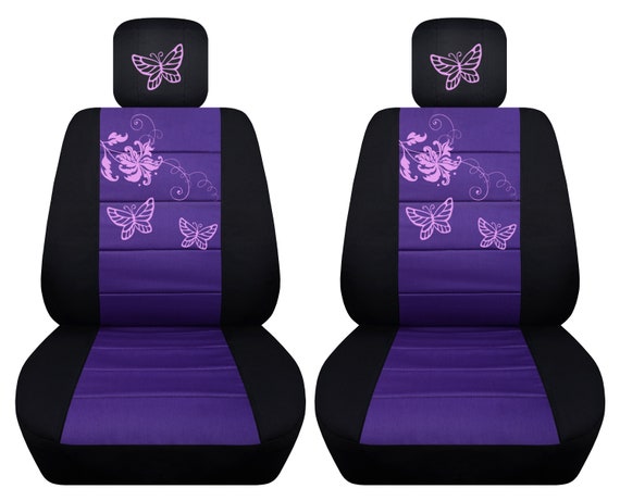 4Pcs Set Purple Car Seat Covers, Polyester Front Pairs Car Seat