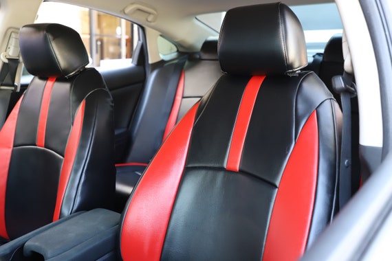 Passend für: 2015-2020 Honda Civic Sedan Maßgeschneiderte Komplette Vorder  und Rücksitzbezüge aus schwarzem und rotem Kunstleder - .de