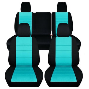 Fit: 2014-2021 Jeep Cherokee  ( Not for the grand Cherokee)(Complete Seat Cover Set) Made By Designcovers In Black and Mint Blue (Inse