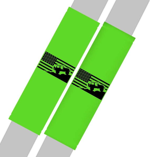 Comfortable smooth soft car Seat Belt Covers in lime green with a design of your choice takes the edge of from the seat belt strap