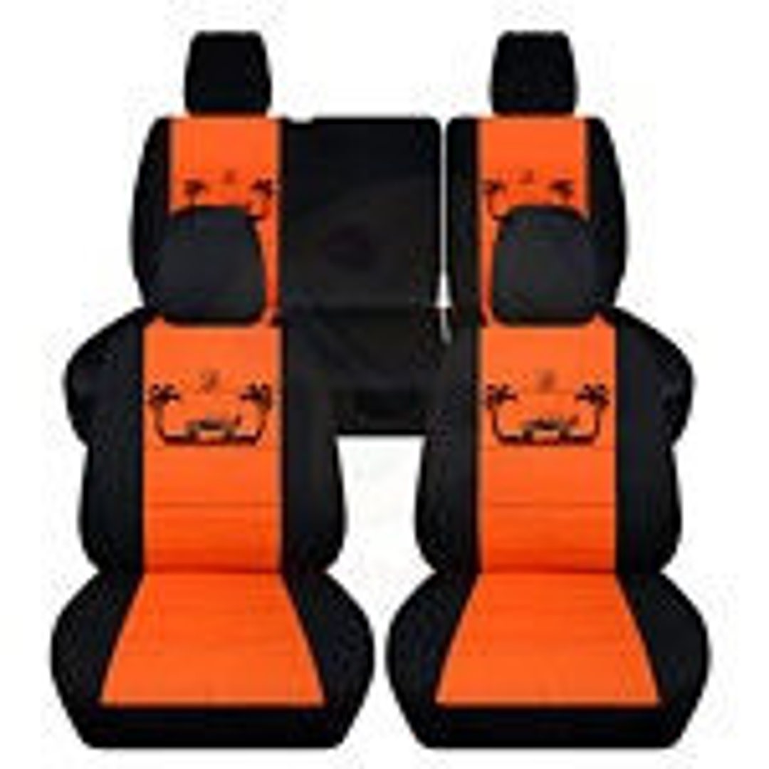 Fit: 2007-2018 Jeep Wrangler JK 2 and 4 Door complete Set Seat Covers Made  by Designcovers in Black and Orange With Palmtree and Suv 