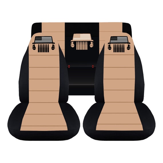 Jeep Wrangler Seat Covers >> Jeep Wrangler Tj Complete Seat Cover Set Black Tan Center With Logo Jeep Wrangler Seat Covers >> Jeep Wrangler Tj Complete Seat Cover Set Black Tan Center With Logo