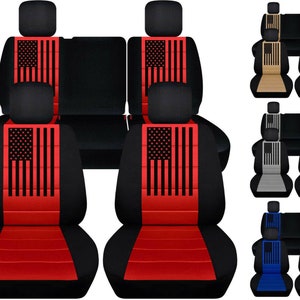 Fit: 18-23 Jeep Wrangler Jl ( Designcovers) Black and Red seat covers  With  American flag design  complete set ( Not for 4xe model)