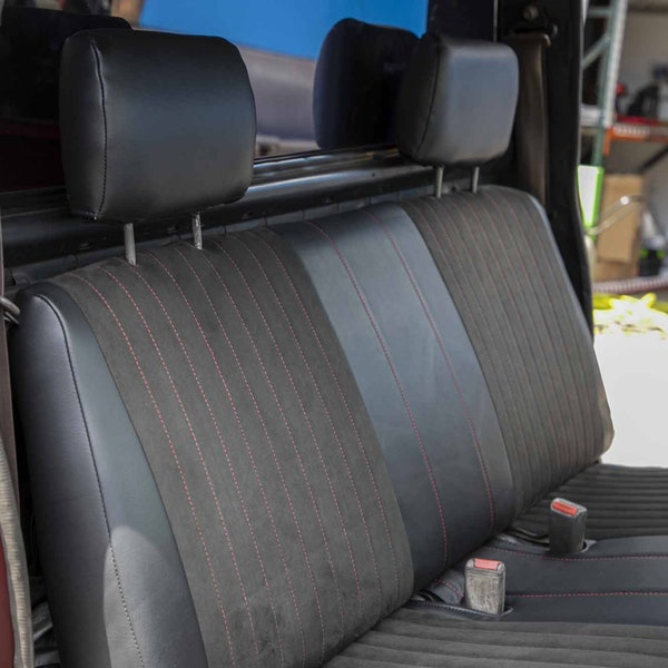 Fits: 1990-1997 Nissan Truck/Pick up Custom Tailored Seat Covers. Front Bench w headrest In Black Leatherette and Black Suede Insert