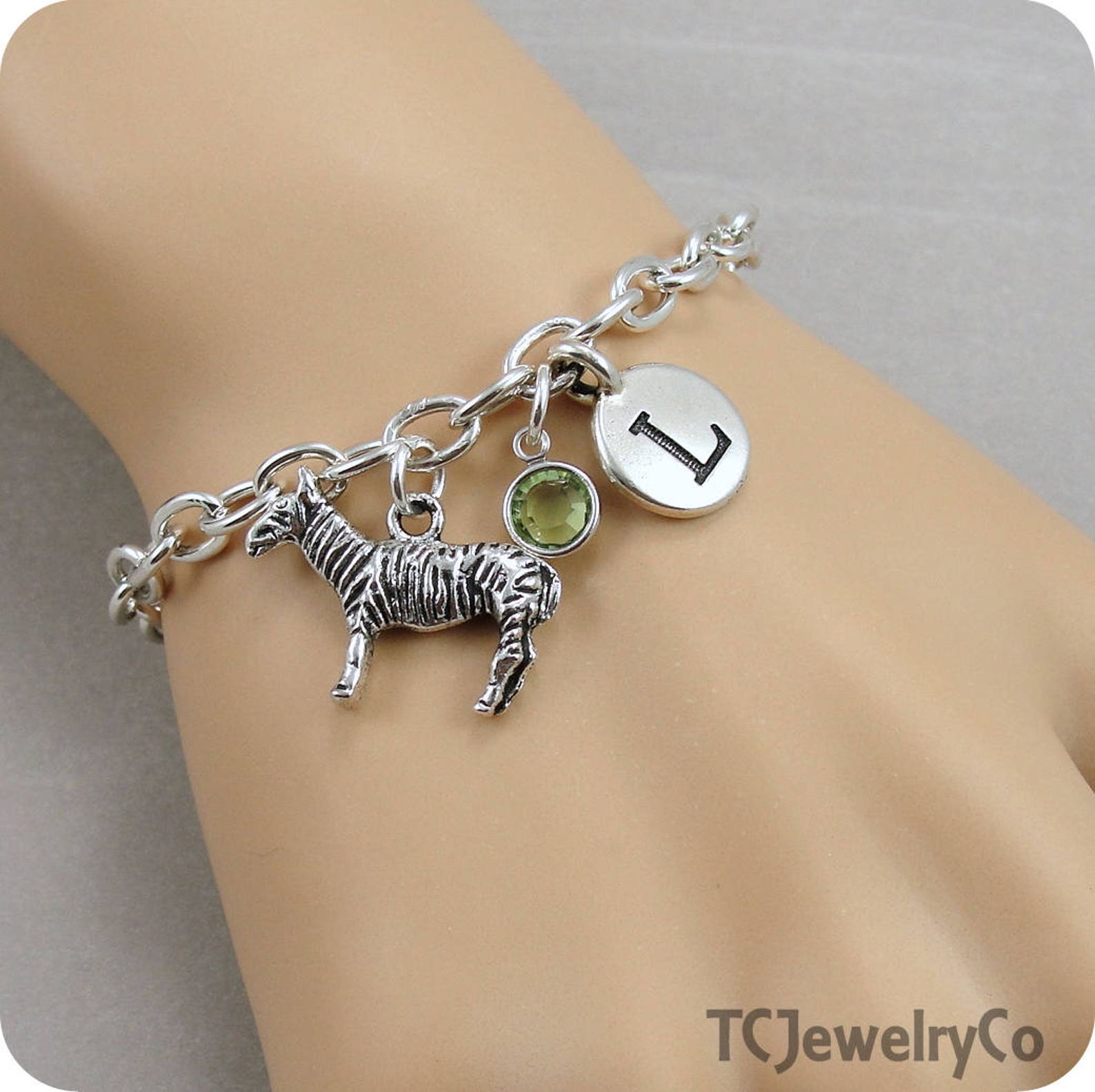 Zebra Charm Bracelet Zebra Zoo Bracelet Initial and Etsy