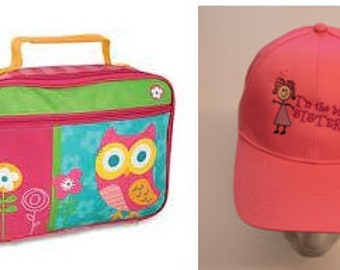 Turquoise Owl Lunchbox and I'm the Big Sister Adjustable Hat