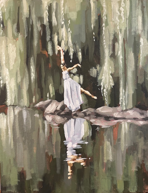 Ballerina by the Water - Original Acrylic Painting on Canvas Board