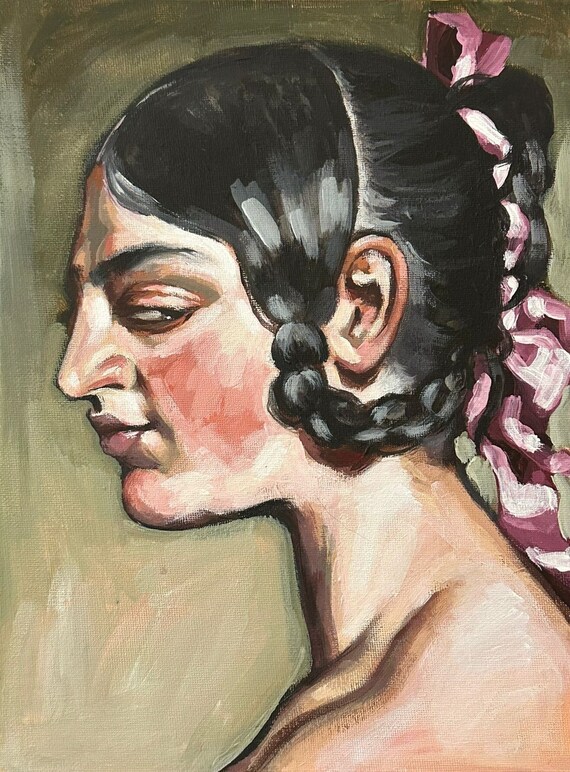 Study of Classic Girl Portrait - Original Acrylic Painting on Canvas Panel