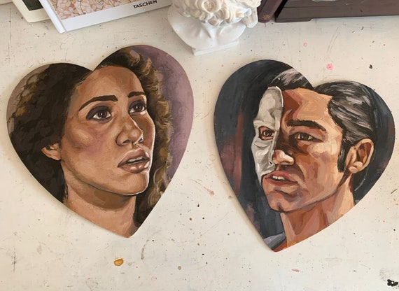 Phantom of the Opera - Original Set of Acrylic Paintings on Heart Shaped Wood Board
