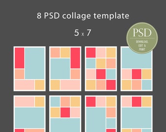 Storyboard 5x7 (8 file) / Set collage / Layout multipli / Modello collage fotografico / Modello album fotografico / Modello Photoshop mood board